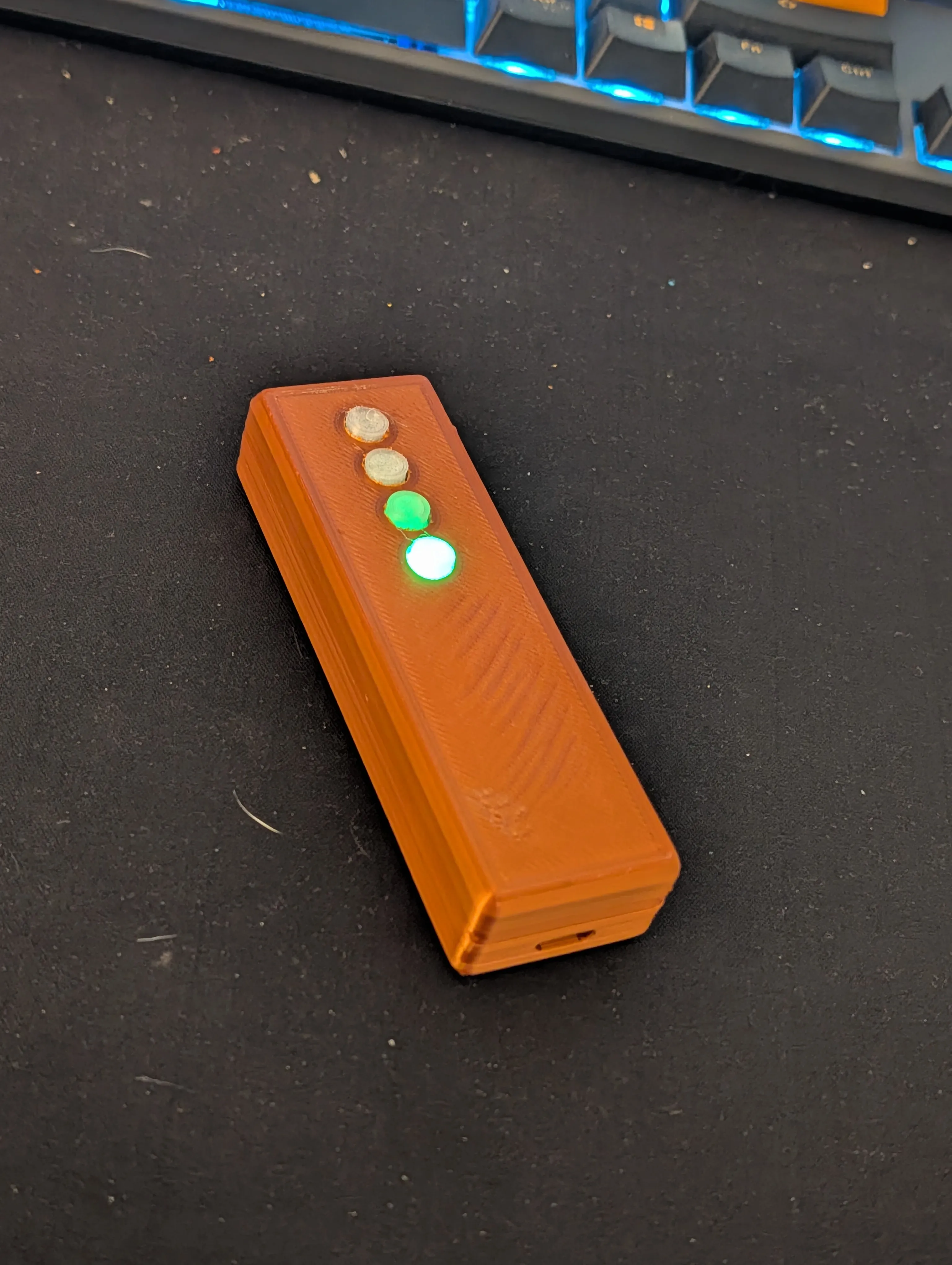 Phaestus Bluetooth remote powered on in 3D-printed enclosure