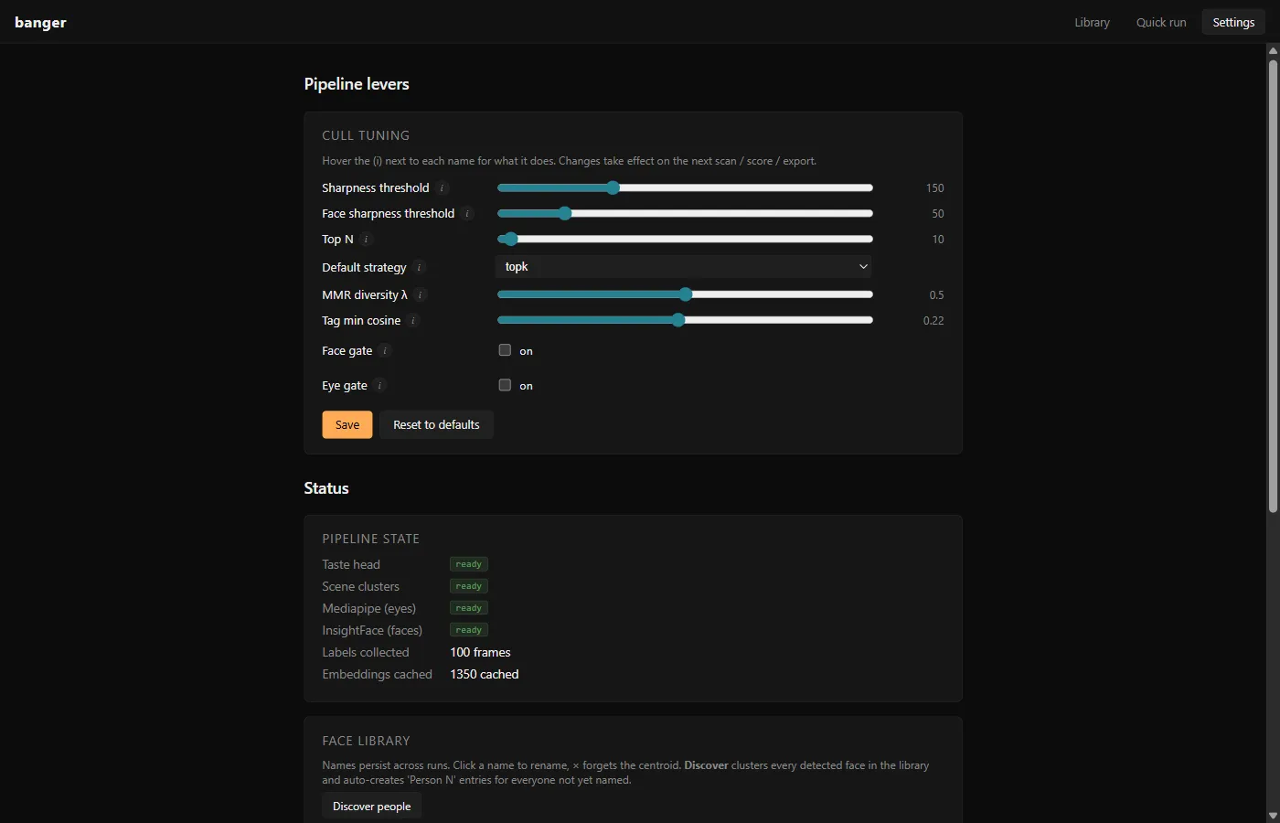 Settings view